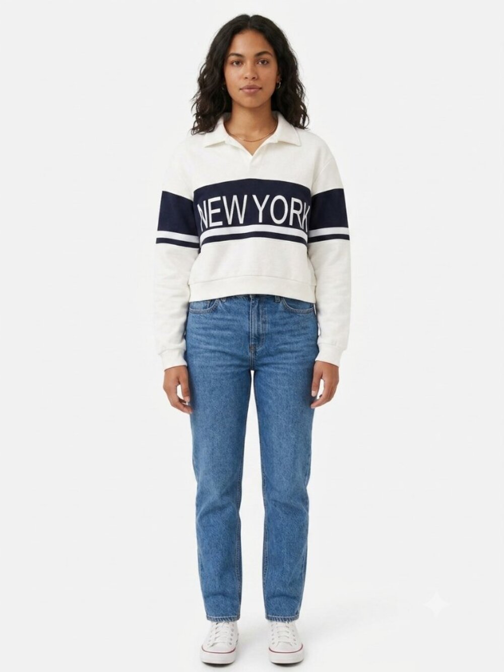ZARA Women’s Small New York Cropped Polo Sweatshirt Cream & Black